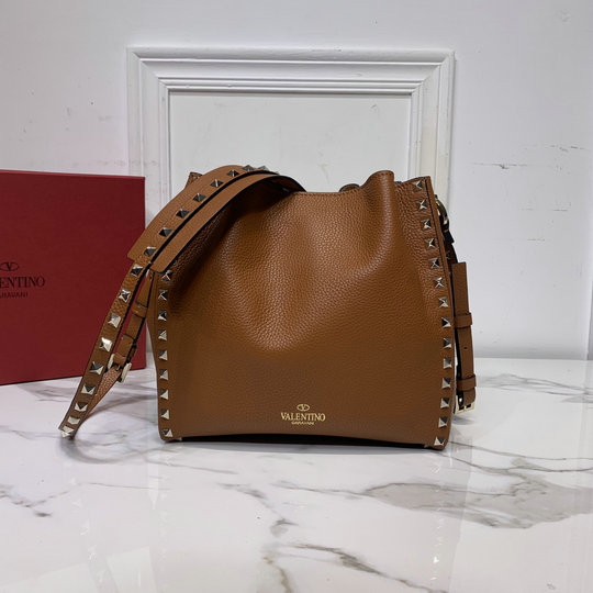 2020 Valentino Small Rockstud Bucket Bag in Grainy Calfskin Leather - $239.83 Valentino Bags Outlet Store