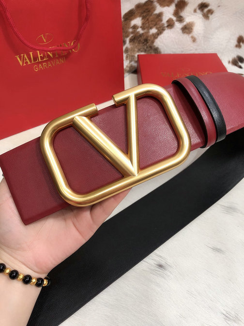 Valentino 70mm VLogo Signature Belt in Rubin/Red Calfskin Leather ...