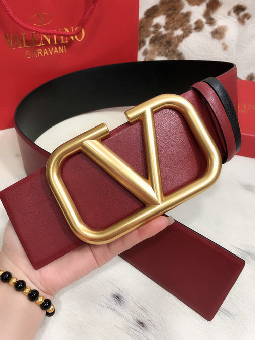 Valentino 70mm VLogo Signature Belt in Rubin/Red Calfskin Leather ...