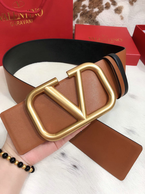 Valentino 70mm VLogo Signature Belt in Saddle Brown/Black Calfskin ...