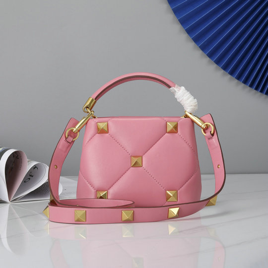 2021 Valentino Mini Roman Stud The Handle Bag in Flamingo Pink Nappa ...