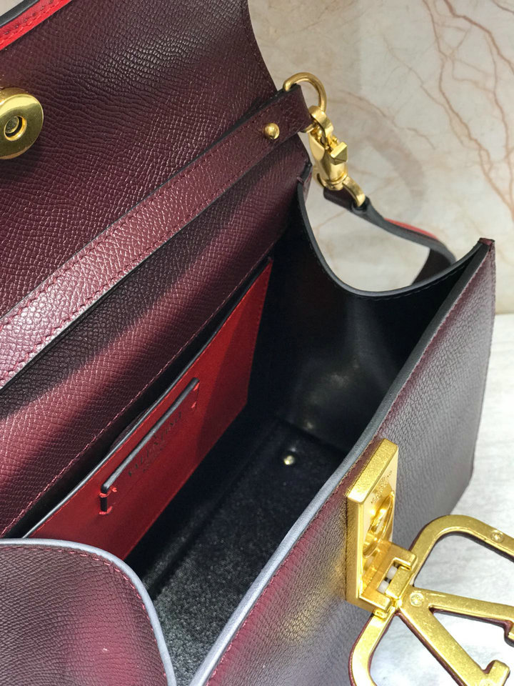 2020 Valentino Mini Vsling Handbag in Maroon Grainy Calfskin Leather ...