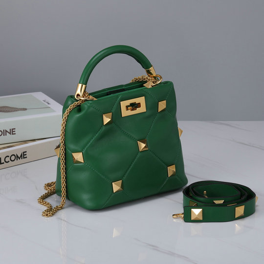 2021 Valentino Small Roman Stud The Handle Bag in Green Nappa Leather ...