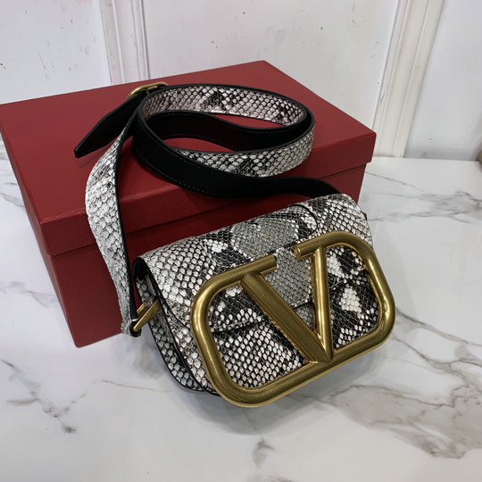 2020 Valentino Supervee Small Snake-Print Shoulder Bag with maxi metal ...